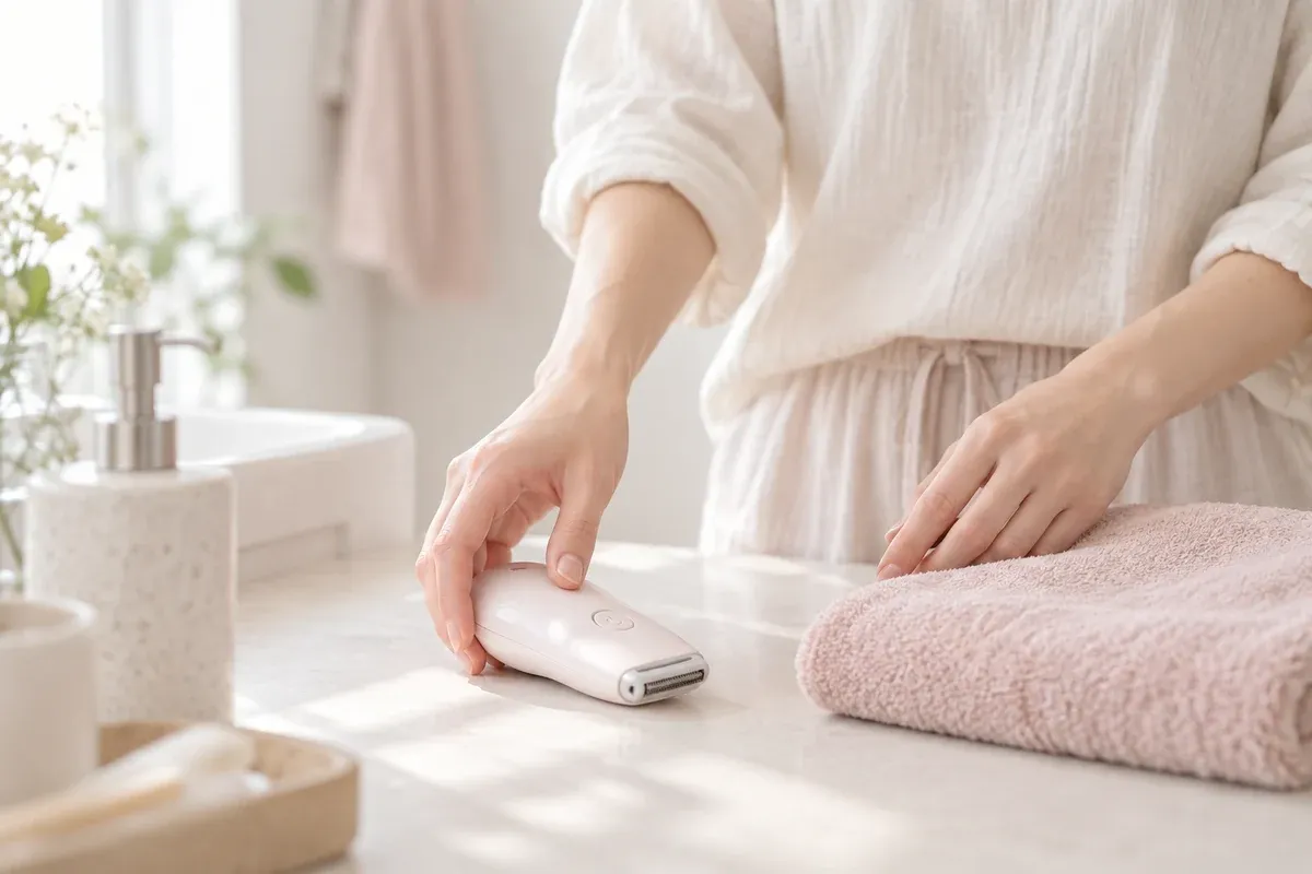 ムダ毛の自己処理について考える女性の手元